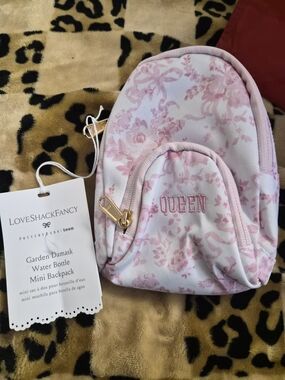 LoveShackFancy Pink Floral Garden Damask Mini Backpack Water Bottle Tag
